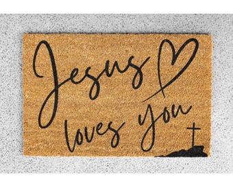 Jesus Loves You Doormat Christian Doormat Gift for Christian Home Decor Coir Door mat Rug