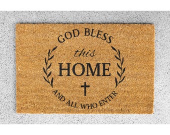 Welcome Doormat Christian Doormat God Bless This Home Doormat Gift for Christian Home Decor Coir Door Mat Welcome Mat Rug Housewarming Gift