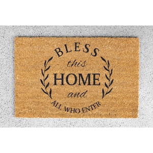 Welcome Doormat Christian Doormat Bless This Home Doormat Gift for Christian Home Decor Coir Door Mat Rug Housewarming Gift Anniversary Gift