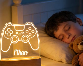 Gaming Controller Night Light, Custom Name Lamp, Acrylic Night Light, Video Game Lover Gift, Boy Room Decor, Fun Tech-Themed Night Light