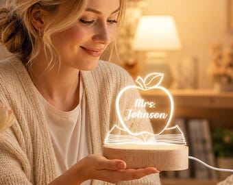 Lámpara de noche Apple Teacher, lámpara LED acrílica personalizada con nombre, decoración para el aula de amantes de los libros, regalo de agradecimiento para profesores, recuerdo para el escritorio escolar.