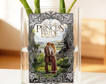 Acryl boekenvaas, "The Princess Bride"-ontwerp, transparante bloemenvaas, literaire romantische kunst, gezellig interieur, cadeau voor romantische lezers