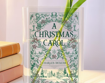 Portada de libro vintage, florero acrílico, florero transparente, diseño "Cuento de Navidad", motivos victorianos, regalo para amantes de la literatura