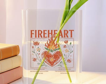 Jarrón de libros con forma de corazón ardiente, diseño "Corazón de Fuego", jarrón de acrílico, decoración acogedora para el hogar, adornos florales, regalo para amantes de los libros y mujeres fuertes.