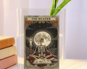 Jarrón acrílico con forma de libro, "El Lector", estilo tarot, jarrón para flores, literatura mística y estética gótica, decoración acogedora para el hogar, regalo para amantes de los libros.