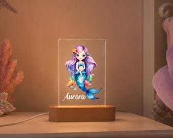 Colorful Mermaid Night Light, Perfect Gift For Girl, Personalised Lamp, Warm Ambiance Light, 4 Designs Night Light, Custom LED Lamp For Kids
