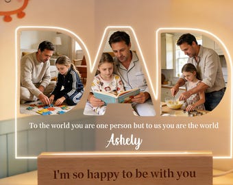 Lámpara de noche personalizada para papá, lámpara con foto personalizada, lámpara acrílica, luz de ambiente cálido, recuerdo familiar, regalo del Día del Padre, regalo de cumpleaños