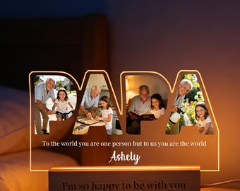 Lámpara de noche personalizada para papá, lámpara con foto personalizada, lámpara acrílica, luz de ambiente cálido, recuerdo familiar, regalo del Día del Padre, regalo de cumpleaños