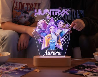 K-Pop Demon Hunters Night Light, Custom Name LED Lamp, Girl Group & Derpy, Desk Lamp With Pop Art Design, Gift For Demon Hunters Lovers