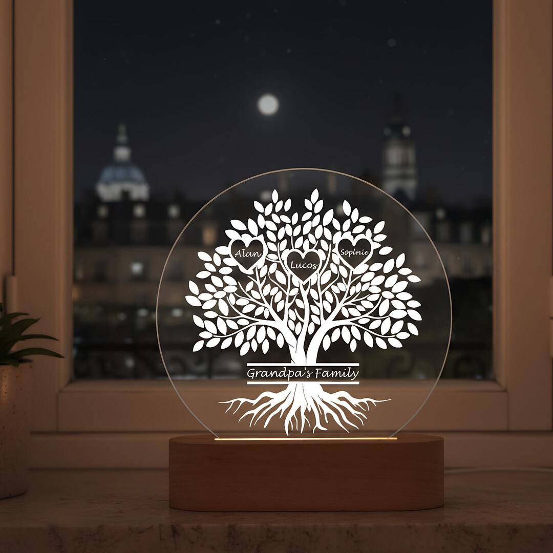 Family Tree Night Light, Warm Ambiance Light, Custom Acrylic Lamp ...