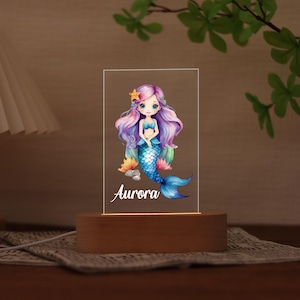 Colorful Mermaid Night Light, Perfect Gift For Girl, Personalised Lamp, Warm Ambiance Light, 4 Designs Night Light, Custom LED Lamp For Kids