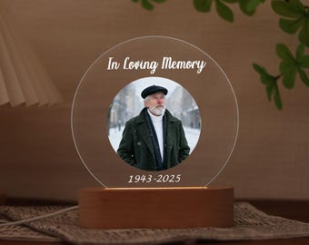Custom Personalized Photo Night Light – Stand Table Lamp, In Loving Memory Gift, Remembrance & Sympathy Present For Loss With Photo And Text