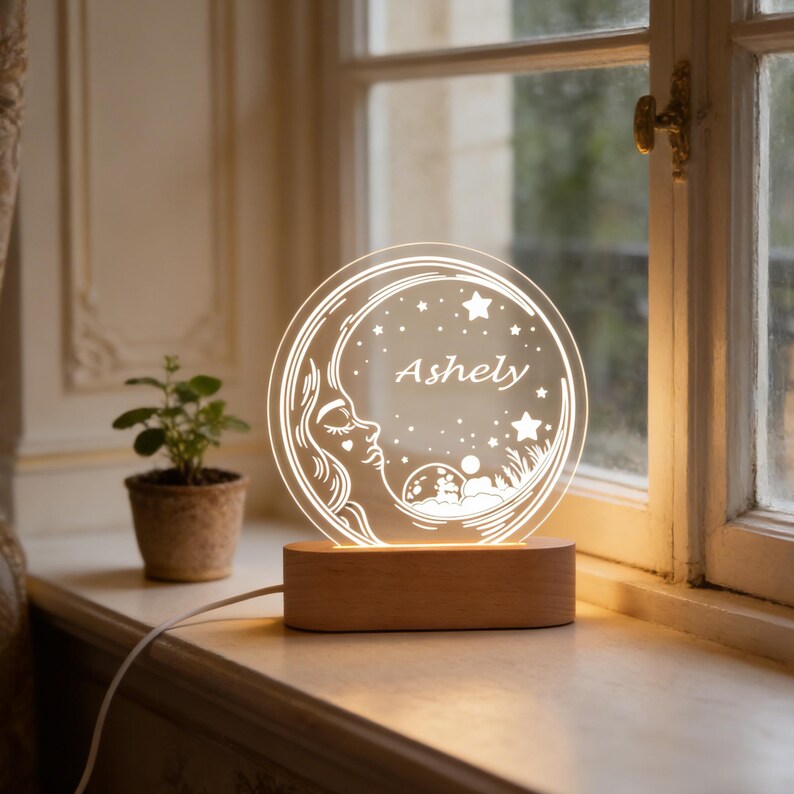Moon Night Light for Girls, Custom Name LED Light, Dreamy Nursery Decor ...