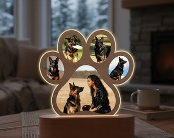 Lámpara de noche personalizada con huella de perro: lámpara con foto personalizada con 5 imágenes para amantes de las mascotas, regalo para dueños de perros, recuerdo de cachorro y aniversario.