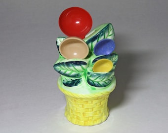 Vintage Ceramic Flower Pot Measuring Spoon Holder, Farmhouse Decor - circa 1970's