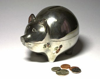 Vintage Silver Piggy Bank  - circa 1980,s