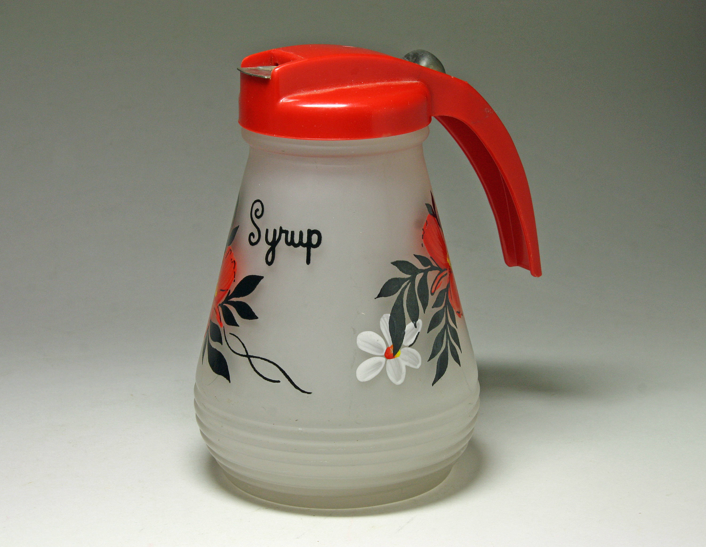 Vintage Red Floral Syrup Pitcher circa 1950's Etsy