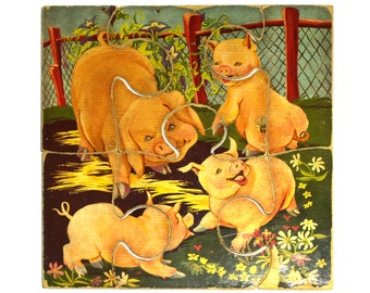 Vintage Child's Jigsaw Puzzle with Pigs - circa 1940's