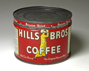 Vintage Hills Bros. Small Coffee Can, Hills Bros. RARE Half Pound Coffee Can  - Circa 1952