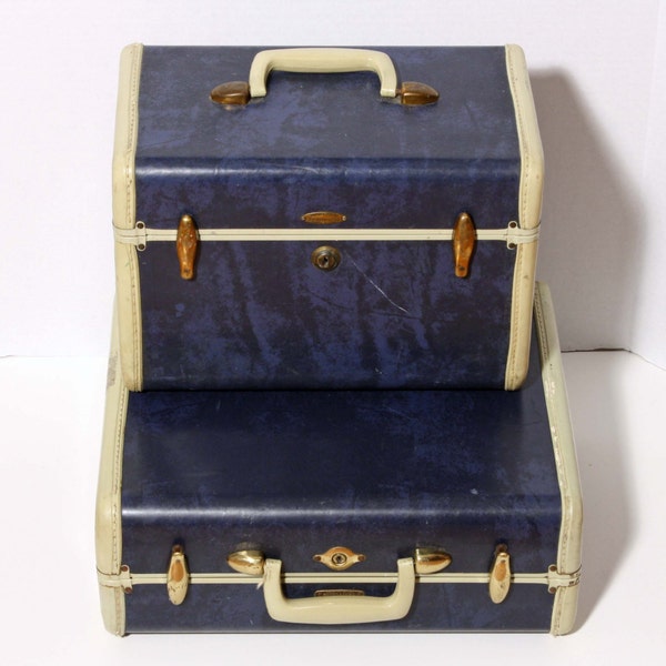 Vintage Admiral Blue Samsonite Train Case - small