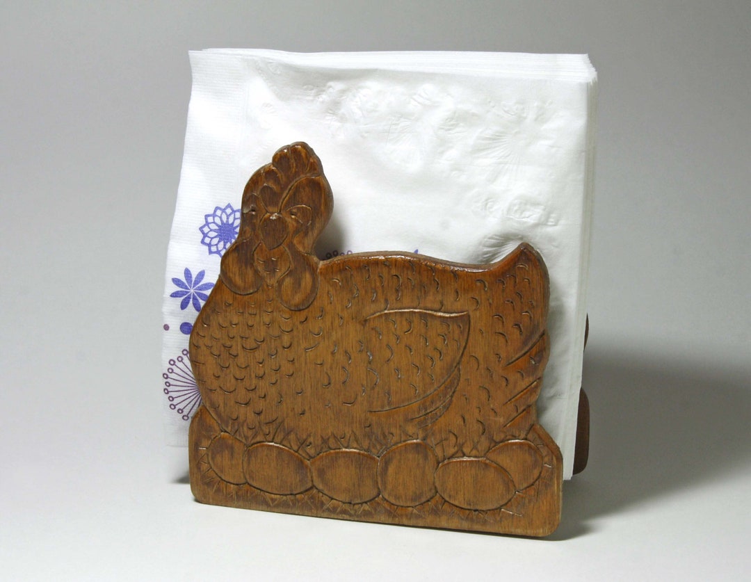 Vintage Wooden Chicken Napkin Holder Circa 1980's Etsy