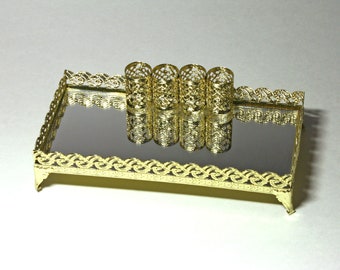 Vintage Gold Filigree  Lipstick Holder Tray - circa 1950's