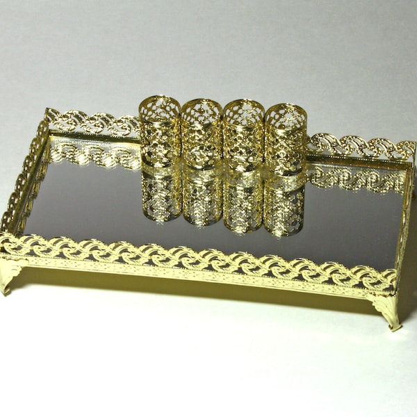 Vintage Gold Filigree  Lipstick Holder Tray - circa 1950's