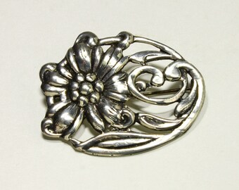 Vintage Art Deco Sterling Silver Flower Brooch -SALE -  circa 1930's