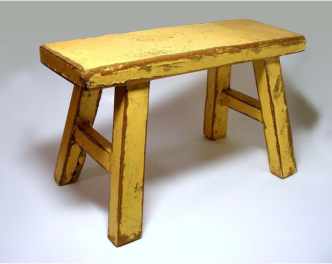 Vintage Yellow Wood Stool Circa 1940's Etsy