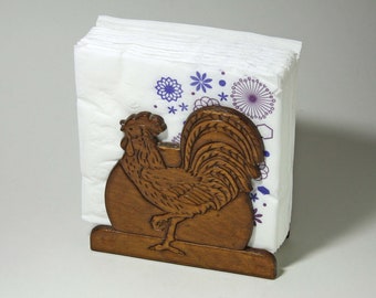 Vintage Wooden Rooster Napkin Holder - circa 1980's