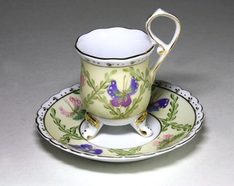 Vintage Demitasse Butterfly Floral Cup and Saucer