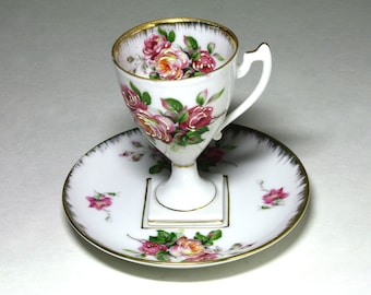 Vintage Demitasse Rose Cup and Saucer