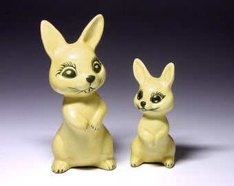 Vintage Yellow Handmade Ceramic Rabbits - SALE  circa 1950's