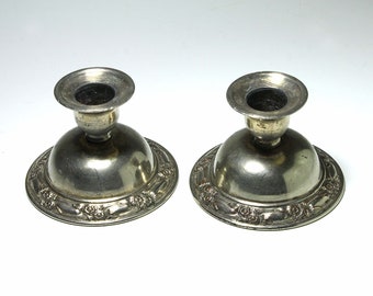 Vintage Silver  Candle Holders with Floral Design - circa 1940's