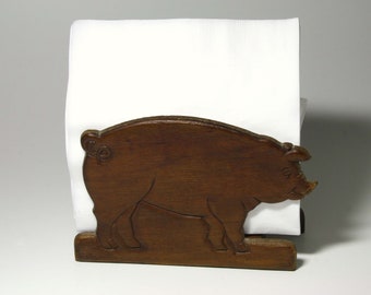 Vintage Wooden Pig Napkin Holder - circa 1980's