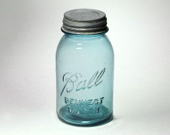 Vintage Ice Blue Ball Mason Jar with Original Lid