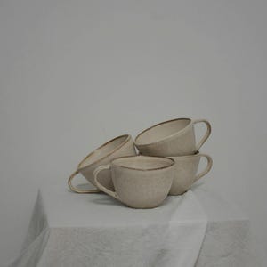 Set of 4 Beige stoneware ceramic glazed cups microwave safe and made by hand in portugal mug coffee and tea lovers - 100% natural new item