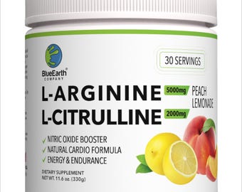 L-Arginine L-Citrulline Powder, Nitric Oxide Booster, Peach Lemonade