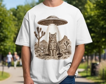 ヴィンテージUFOカウボーイキャットシャツ、レトロTシャツ、レトロ90年代ウエスタンTシャツ、ロデオシャツ、ワイルドウェスト子猫シャツ、おもしろギャグギフトTシャツ、ミームシャツ