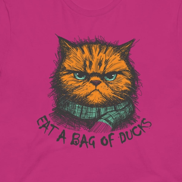 Wütende Ingwer Katze Essen Eine Tasche Der Enten Lustige Kunst Unisex T-Shirt