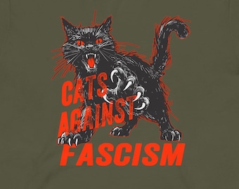 ファシズムに反対する猫たち 黒猫 抵抗アート ユニセックス Tシャツ