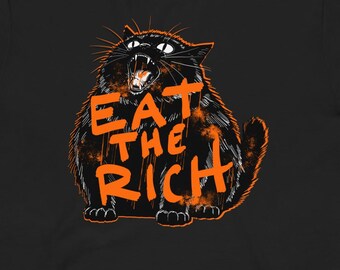 Eat The Rich Orange Version | Black Cat | Chonk ユニセックス Tシャツ
