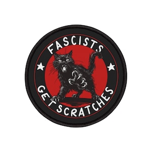 Fascists Get Scratches Black Cat Iron-On Patch, Jacket Backpack Decor, Cat Lover Gift