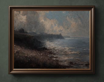 Coastal Storm Art Print: Dramatic Rocky Cliffs Seascape (Digital Download)
