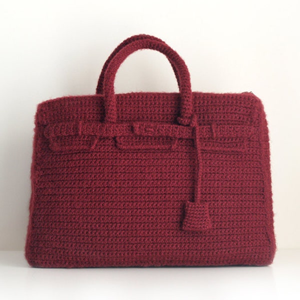 Burgundy crochet bag - handmade purse with the style of one of the most famous bags