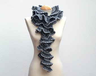 Grau gekruniert häkeln Schal, grauer Schal, häkeln Schal, Winter-Accessoire, neutrale Schattierungen Schal, elegante Schal