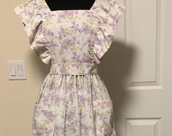 Vintage lange overgooier met zoete katoenprint jaren 60-70