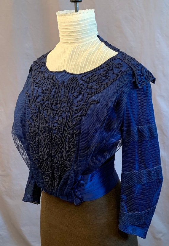 Victorian Silk Blouse c1900 Royal Blue - image 1