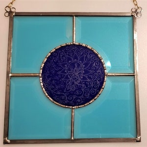 Teal and Cobalt Blue Paisley Pattern Suncatcher image 5