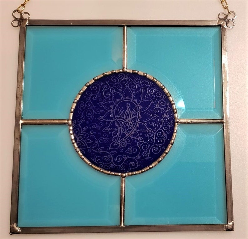 Teal and Cobalt Blue Paisley Pattern Suncatcher image 5